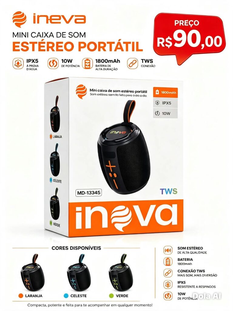 caixa de som estéreo portátil Inova