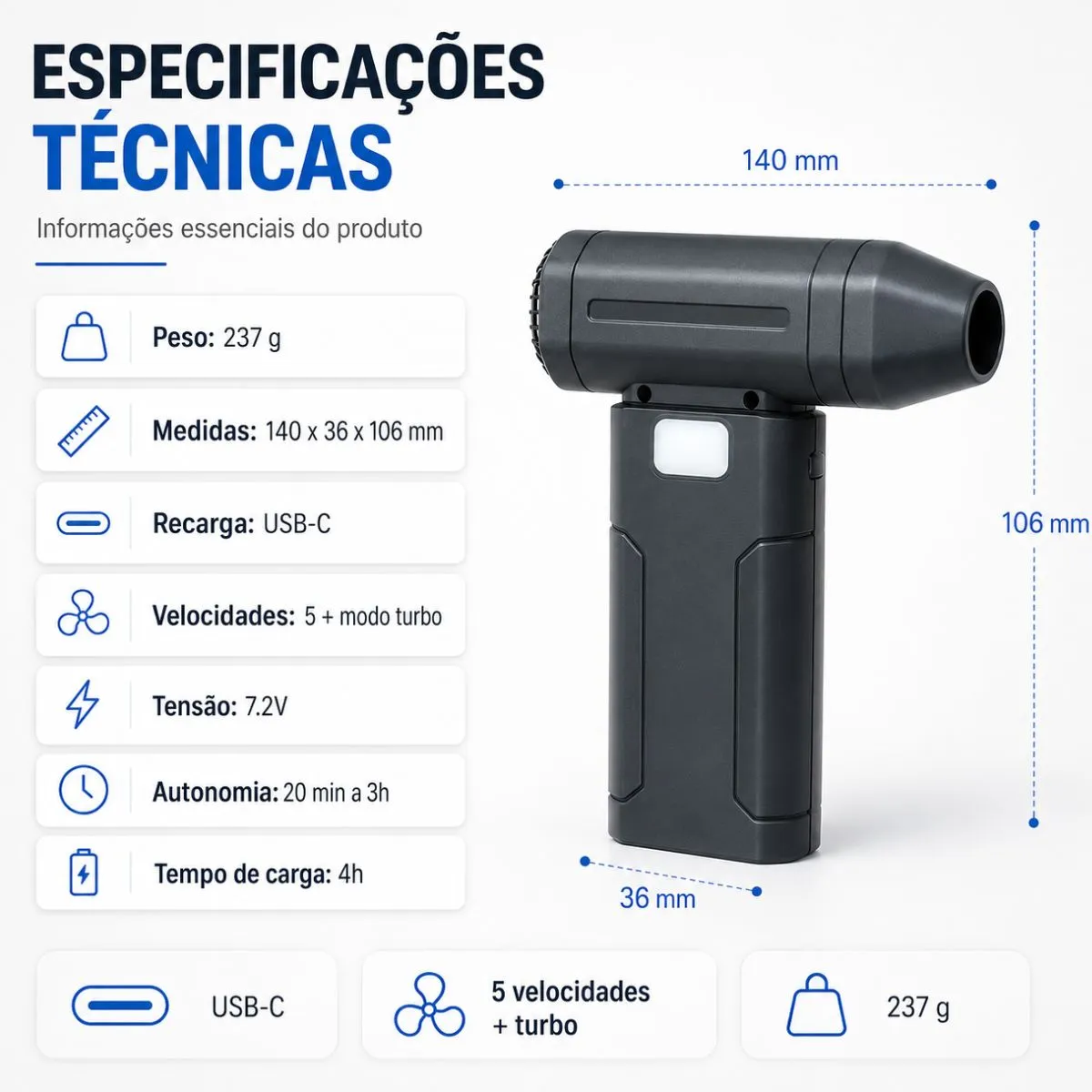 mini soprador de ar turbo portátil - Imagem 3